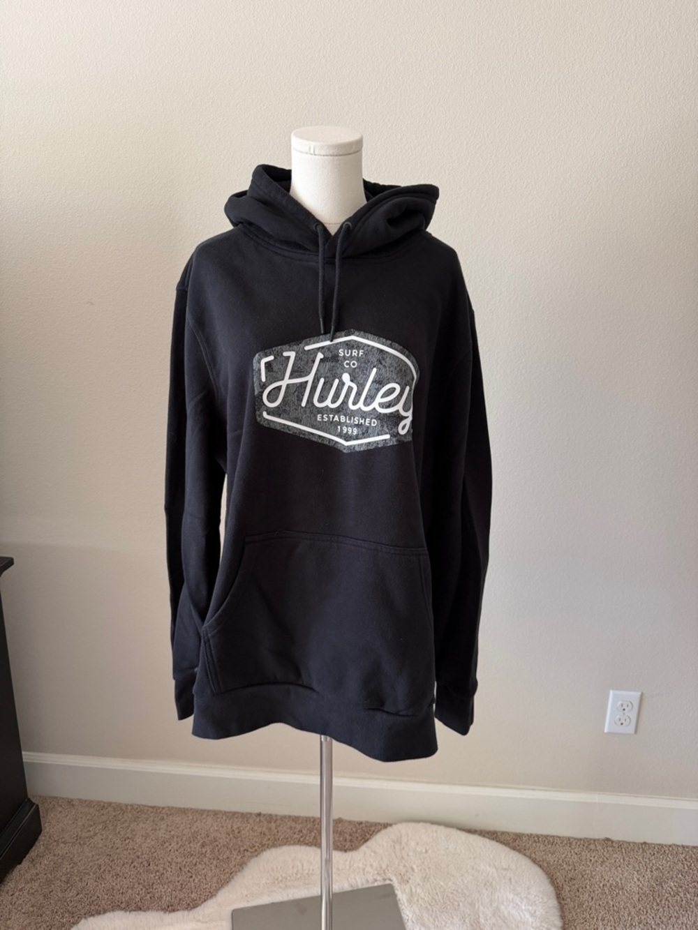 Hurley Black Hoodie with White Logo